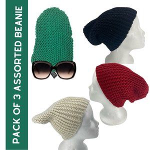 Pack of 3 Beanie Assorted Men Women Unisex Knit Baggy Beanie Warm Winter Hat